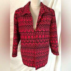 Alfred Dunner Red, Black Geometric Bracelet Sleeve Woven Jacket, UK Size 20